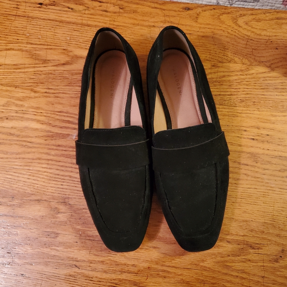 Black suede loafers